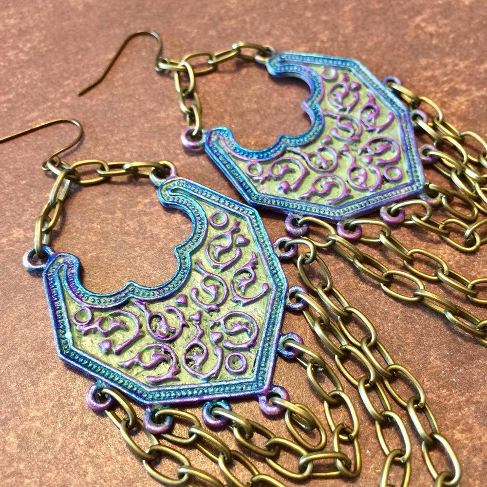 Handmade boho tribal chain dangle earrings